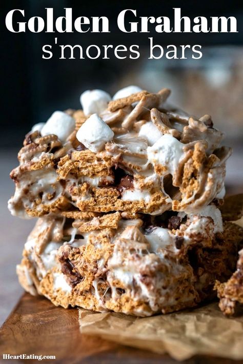 Cereal Dessert Recipes, Golden Graham Treats, Toddler Baking, Cereal Desserts, Cereal Treat Recipes, Smores Bars, Cereal Bars Recipes, Golden Grahams, Smore Recipes