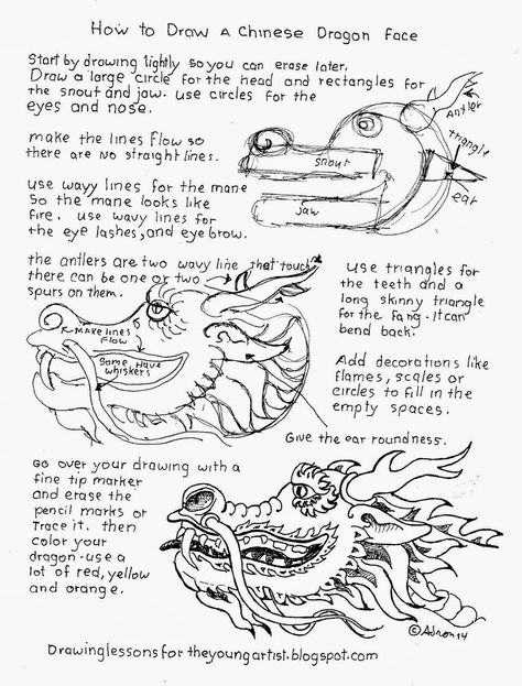 How To Draw The Head Of A Chinese Dragon, Free Worksheet. Draw Head, Drawing Dragons, Multicultural Art, Art Handouts, Dragon Face, Art Worksheets, Basic Drawing, Park Art, Middle School Art