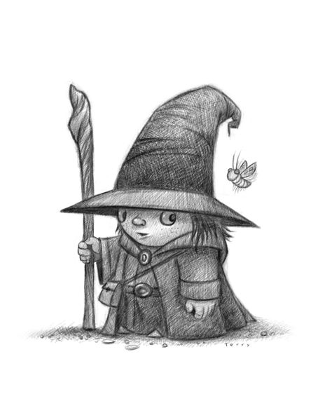 Lil Gandalf #LOR #wizard, #sorcerer, #Lord, #of, #Rings, by www.willterry.com - learn to illustrate children's books at www.svslearn.com Wizard Drawings, Doodle Characters, Sling Shot, Boy Black, Legolas, Gandalf, Sketch Drawing, Fantastic Art, Childrens Illustrations