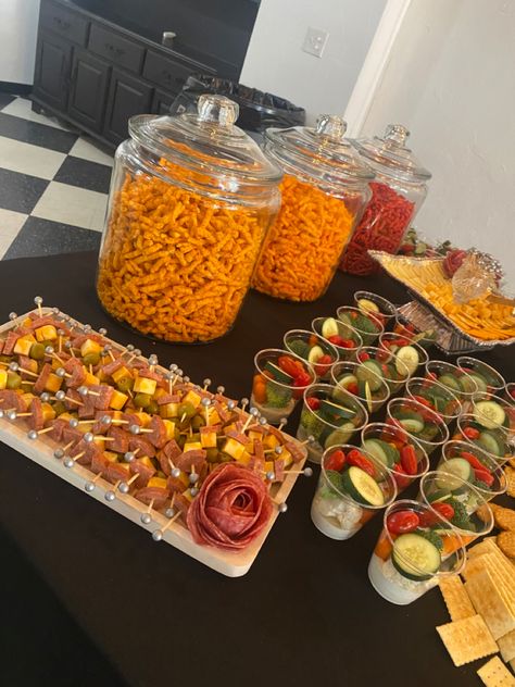 Graduation for a guy who loves hot cheetos!! Hot Cheetos Party, Flaming Hot Cheetos Party Ideas, Flamin Hot Cheetos Aesthetic, Flamming Hot Cheetos Recipes, Cheetos Flamin Hot, Kids Salon, Party Trays, Charcuterie Inspiration, Surprise Party