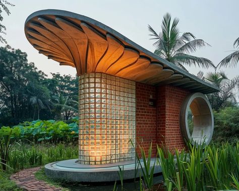 Bamboo And Concrete Architecture, Architecture Blending With Nature, Public Restroom Design, Public Toilet, Restroom Design, Resort Architecture, Bamboo Architecture, Concrete Architecture, Toilet Design