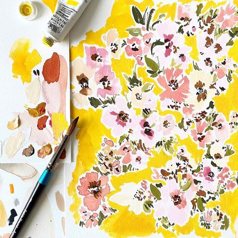 Rose J Designs on Instagram: “Summer floral... painted back when the sun was shining ☀️” Hygge And West, Painterly Florals, Flora Print, Cloth Flowers, Unique Wallpaper, Floral Artwork, Print Designs Inspiration, Watercolour Tutorials, Instagram Summer