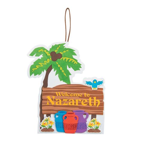 VBS Welcome to Nazarene craft sign. Pinned for website Hometown Nazareth Vbs Crafts, Vacation Bible School Ideas, Bible School Ideas, Nazareth Vbs, Prayer Box Craft, Good Friday Crafts, Vacation Bible School Craft, Vbs Decorations, Globe Crafts