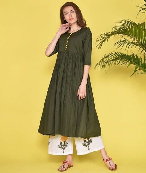 *Tap on Image to Buy Latest Kurtis*.online shopping for kurtis, #onlinekurtishopping #onineshoppingkurtis Cotton Kurta Plazo Design, Plazo Pair Design, Cotton Frock Kurti Designs, Cotton Frock Suits With Plazo, Frock Style Kurti Design With Plazo, Printed Plazo With Kurti, Frock Kurti With Plazo, Kurti Plazo Fashion Styles, Frock With Plazo