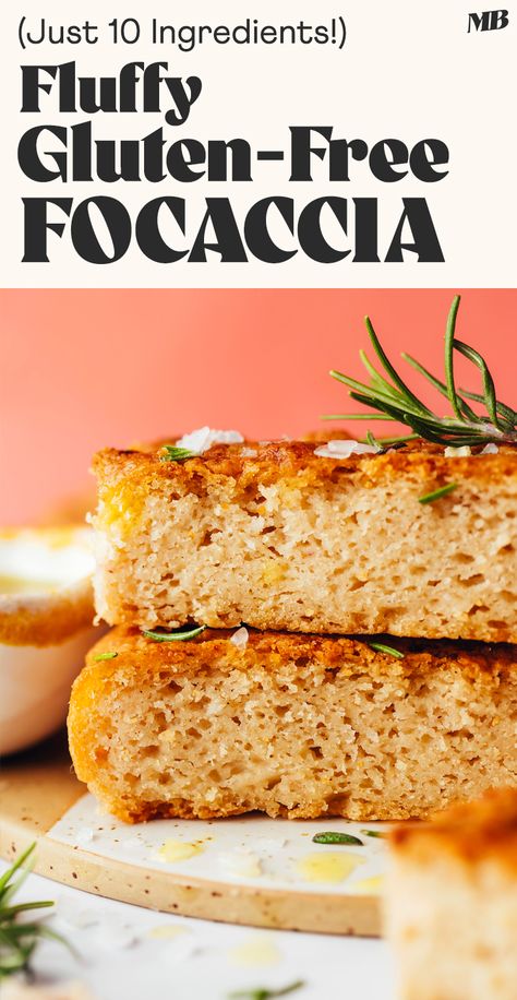 Focaccia, but undetectably vegan and gluten-free! It's fluffy, tender, crusty, and SO classic! Just 10 ingredients required for this incredible bread. Gf Focaccia, Gluten Free Focaccia, Gluten Free Yeast Free, Fluffy Cinnamon Rolls, Focaccia Bread Recipe, Minimalist Baker, Gf Bread, Cauliflower Crust Pizza, Focaccia Bread