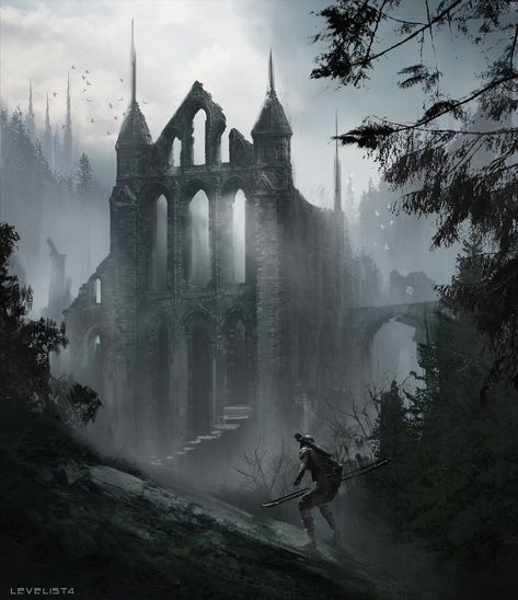 Castle Ruins Aesthetic, Dark Ruins, Ruined Cathedral, Villains Aesthetic, Cathedral Ruins, Gothic Ruins, Gothic City, Snowy Pictures, Dark Gothic Art