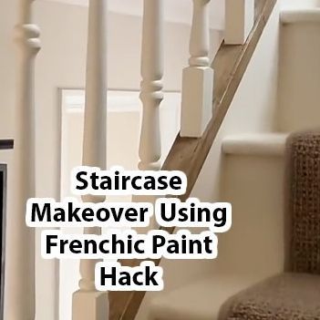 Frenchic Paint ❤️ on Instagram: "STAIRCASE MAKEOVER 😍 Looking to give your staircase a more timeless, country cottage feel? Steal this idea from Frenchic Fan Abi (over at @thewhitethistle) who transformed her staircase using this popular Frenchic hack! Opting for our pale and cool shade 'Cream Dream' from the self priming and self sealing Al Fresco Inside/ Outside Range on the staircase to open up the staircase and add a fresh feel. 🤍🌾 Teaming it with our easy to use, soft and durable 'Browning Wax' on the newel post, bannister, stringer and run to create a faux oak wood finish that adds that warmth back into the cool cream staircase for the ultimate balance. Finishing with a woven runner to complete the look. Who's a fan? ℹ️ The technique used in this hack was devised for ceiling beams Oak Painted Staircase, Banister Colour Ideas, Beige Staircase Ideas, Frenchic Paint Bannister, Frenchic Paint Wood Effect, Bannister Painting Ideas, Frenchic Browning Wax Stairs, Frenchic Browning Wax Hack, Green Bannister