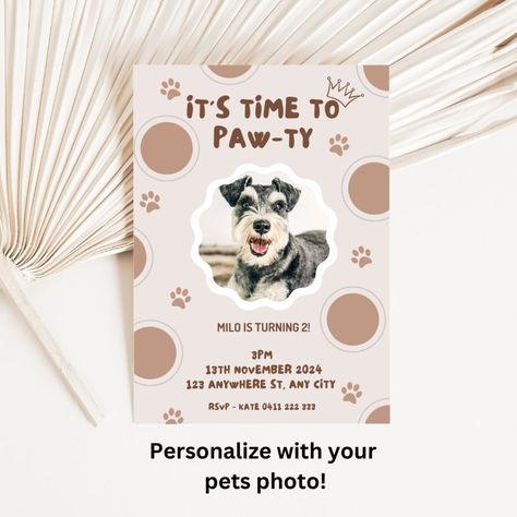 Lets pawty ! 🐶🐾🥳 Personalized Pet Birthday Party Invitation Template Set, the perfect way to celebrate your pets birthday celebration. Add your own pet photo to customize the invitation for your dog birthday party, cat birthday party or any animal birthday party! A cute doggy birthday party idea. You will receive a 5x7'' printable invitation and a digital invitation to use as an electronic invite. The pet party invite is easy to personalize with your pets photo. The dog 2nd birthday (or any... Dog 2nd Birthday, Doggy Birthday Party, Pet Birthday Party, Lets Pawty, Doggy Birthday, Birthday Party Idea, Party Cat, Pet Party, Pet Birthday