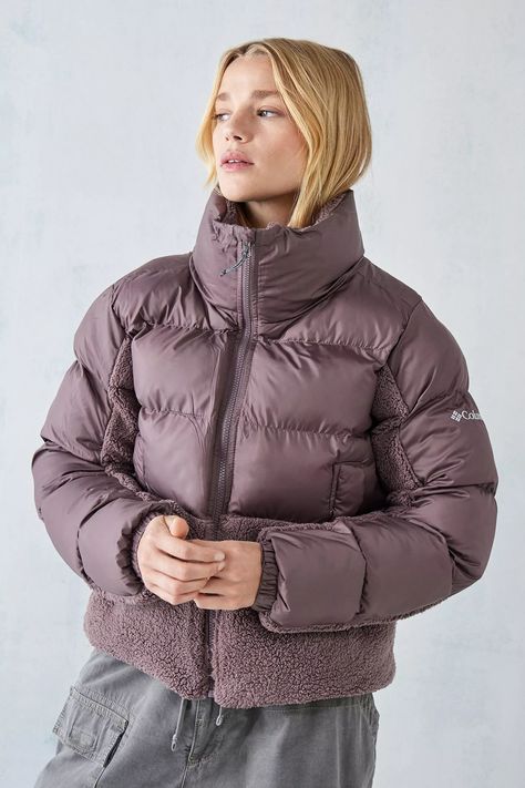 The Leadbetter borg puffer jacket by Columbia is a winter staple in warm, padded and water-resistant fabric with soft sherpa panelling. Complete with a funnel neck, button-through placket and long sleeves with a boxy silhouette. Finished with a contrast fabrication design on the collar reverse. Winter Puffer Jacket Outfits, Puffer Jacket Outfits, Fabrication Design, Winter Puffer Jackets, Columbia Jacket, Water Resistant Fabric, Funnel Neck, Funnel, Puffer Jacket