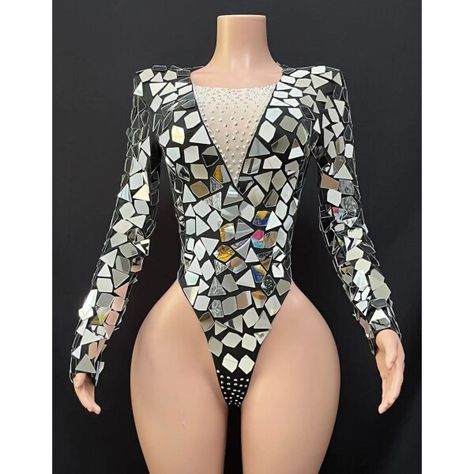 $62.10 | Sparkly Silver Mirrors Bodysuit Sexy LongSleeves_eotard Gogo Stage Performance BirthdayCelebrate Dance Costume Rave Outfit Space Cowgirl, Sequin Bodysuit, Body Suits, Rave Outfit, Stage Performance, Dance Costume, Silver Sequin, Rave Outfits, Silver Mirrors