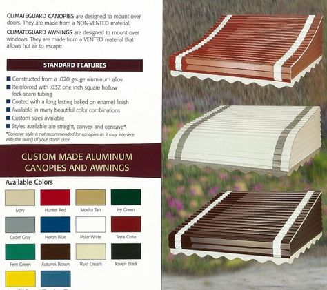 12 places to buy aluminum awnings -- including from three companies in business since 1946, 1947 and 1948 - Retro Renovation Exterior Window Awnings, Awnings For Windows, Diy Awning, House Awnings, Aluminum Awnings, Metal Awning, Exterior Window, Door Awnings, Retro Renovation