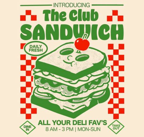 Find more mouth-watering designs by mulopops on Threadless. Food Bank Graphic Design, Soup Poster Design, Vintage Restaurant Logo, Sandwich Poster, Sandwich Illustration, Retro Food Poster, Sandwich Sticker, Diner Aesthetic, Halloween Deserts