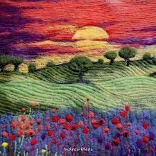 Image result for 2d felting Landscape Art Quilts, Yarn Painting, Wet Felting Projects, Wool Felt Projects, Felting Ideas, Fiber Art Quilts, Wool Needle Felting, Felt Pictures, Felt Embroidery