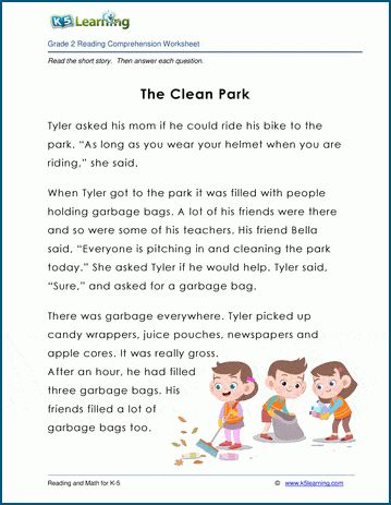 "The Clean Park" - a short story for kids. Fiction, 200 words. The story is followed by a reading comprehension worksheet. Free reading practice and comprehension exercises from K5 Learning; no login required. 2nd Grade Short Stories, Comprehension For Grade 1, Reading Practice Worksheets, Short Story For Kids, Phonics Reading Passages, Reading Comprehension For Kids, Teaching Reading Comprehension, English Stories For Kids, English Short Stories