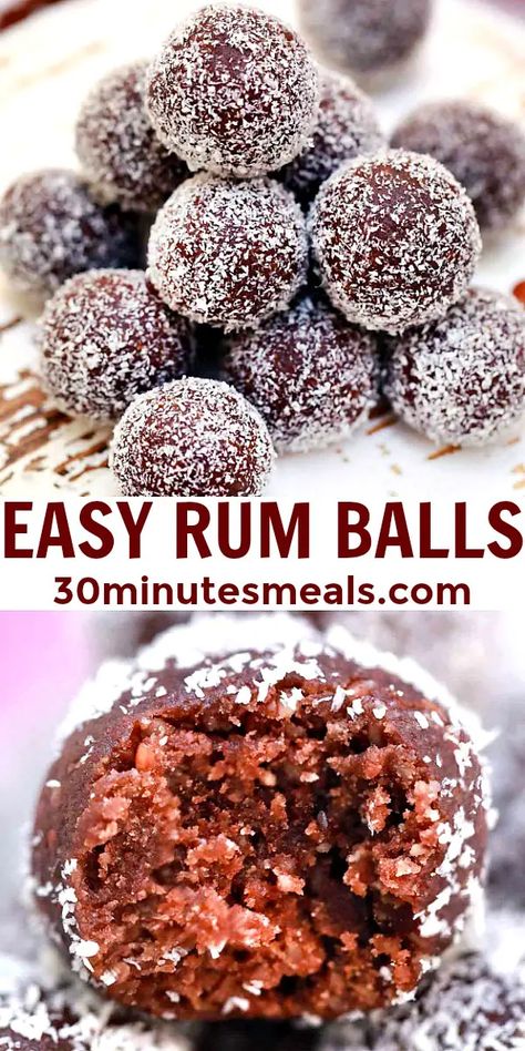 Rhum Ball Recipe, Rumballs Recipe, Cabin Treats, Rum Balls Recipe, Christmas Bars, Snowball Cookie, Snack Christmas, Danish Recipes, Boozy Treats