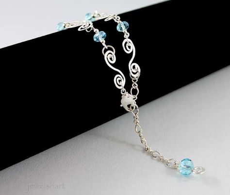 Wire Wrapped Dainty Blue Crystal Bead Bracelet by Jewelshart