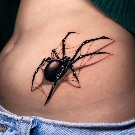 Three Dimensional Tattoos, Spider Tattoo For Women Shoulder, Spider Tattoo 3d, Women Spider Tattoo, Spider Crawling Tattoo, 3d Spider Tattoo Design, Men’s Spider Tattoo, Blended Tattoos, Detailed Spider Tattoo