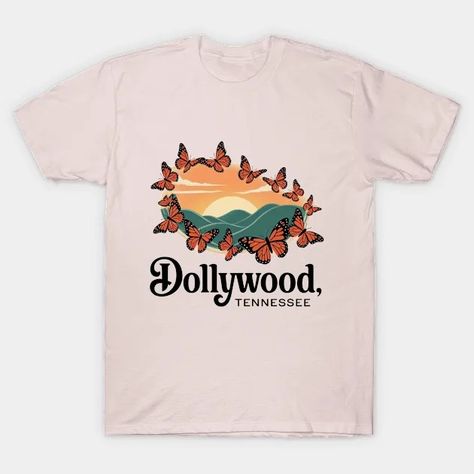 Butterfly Parade: Dollywood, Tennessee - Tennessee - T-Shirt | TeePublic Dollywood Tennessee, Cursive Text, Tennessee State, Golden Sunset, S Logo, Rolling Hills, Southern Charm, Colorful Butterflies, The Butterfly