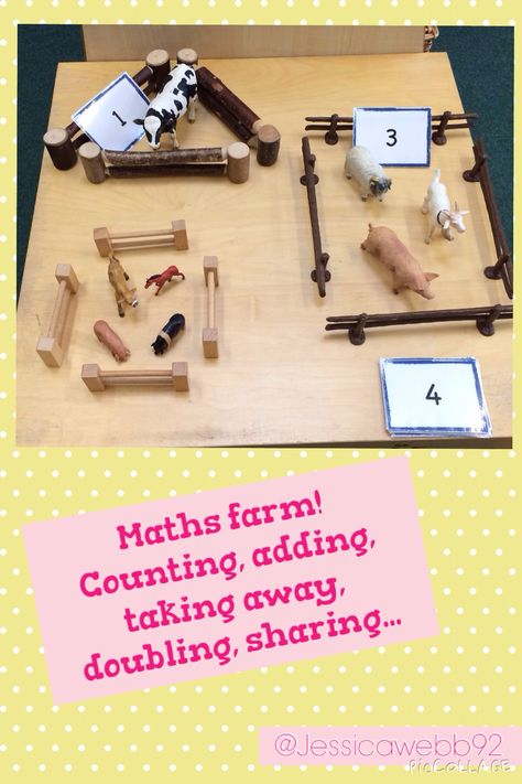 Maths farm. Can be used for counting, adding, taking away, doubling, sharing... EYFS Old Macdonald Eyfs Activities, Farm Activities Eyfs Maths, Eyfs Farm Topic, On The Farm Eyfs, On The Farm Eyfs Activities, Old Mcdonald Had A Farm Activities Eyfs, Farmer Duck Eyfs Activities, Farm Eyfs Activities, Farm Activities Eyfs