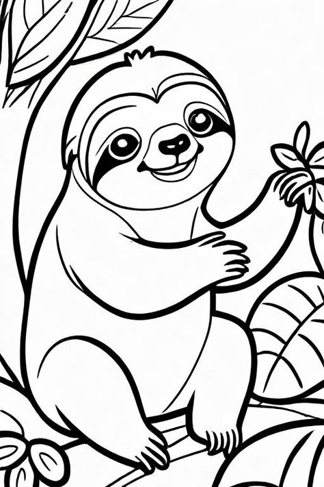 Sloth Coloring Page 1 for Kids Sloth Coloring Pages, Zebra Coloring Pages, Vegetable Animals, Turtle Coloring Pages, Kids Vegetables, Farm Animal Coloring Pages, Bird Coloring Pages, Young Animal, Aquatic Animals