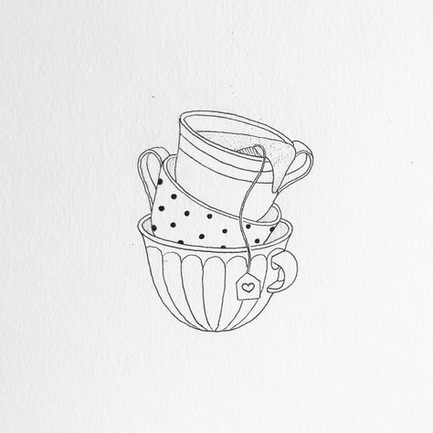 Cup Of Tea Tattoo, Tea Cup Drawing, Tea Tattoo, Teacup Tattoo, Cup Tattoo, Tea Illustration, Sticker Tattoo, Tattoo Trend, Coffee Tattoos