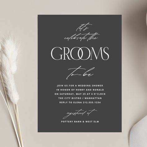 $2.92 | Grooms Wedding Shower Modern Typography Invitation #wedding shower gay, wedding shower for men, wedding shower grooms, wedding shower two grooms, couples shower two grooms, couples shower gay, couples shower grooms, couples shower lgbtq, modern, grooms shower invitation Typography Background, Gay Wedding Invitations, Typography Invitation, Two Grooms, Dark Wedding Theme, Modern Invitations, Shower Modern, Wedding Shower Invitation, Dark Wedding