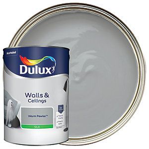 Dulux Silk Emulsion Paint - Warm Pewter 5L Dulux Warm Pewter, Dulux Chic Shadow, Dulux Polished Pebble, Chic Shadow, Dulux Paint, Grey Paint, Painted Hearts, Polished Pebble, Diy And Home Improvement