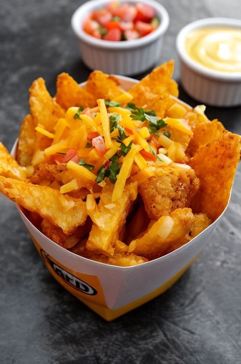 Spice up your snack game with Taco Bell Nacho Fries 🍟🌶️! Crispy fries loaded with bold nacho cheese and spices. Perfect for satisfying cravings. #NachoFries #TacoBellHack #SnackTime #CheesyFries #SpicyFood Diy Taco Bell, Nacho Fries Recipe, Taco Bell Nacho Fries, Homemade Taco Bell, Burger Side Dishes, Nacho Fries, Cheesy Fries, Seasoned Fries, Crispy Fries