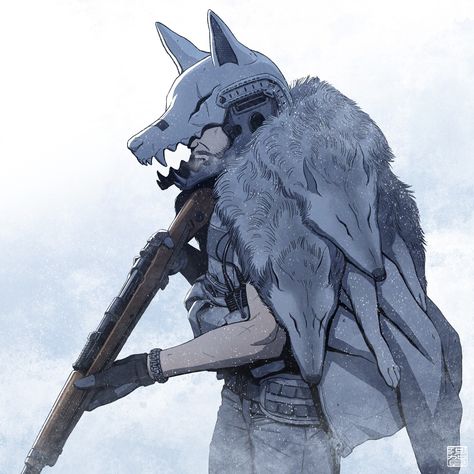 Wolf Helmet, Divide And Conquer, Military Artwork, Trick Shots, Anime Military, Combat Art, Anime Warrior, Modern Fantasy, Armor Concept