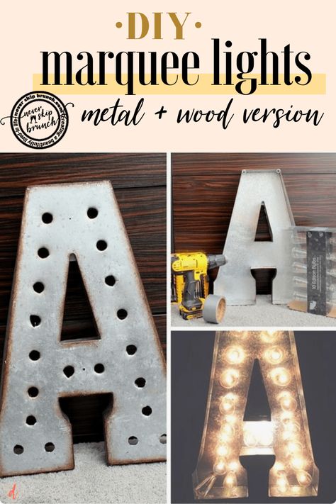 SO CUTE!! This tutorial has 2 versions for DIY Marquee Letters - Metal or Wood ones! | marquee letter diy | marquee letter diy tutorials | marquee letter diy wooden | marquee letter diy metal | never skip brunch by cara newhart #decor #DIY #light Wood Marquee Letters, Diy Marquee Letters, Diy Brunch, Home Letters, Letters Diy, Diy Shows, Monogrammed Gifts, Marquee Lights, Diy Letters