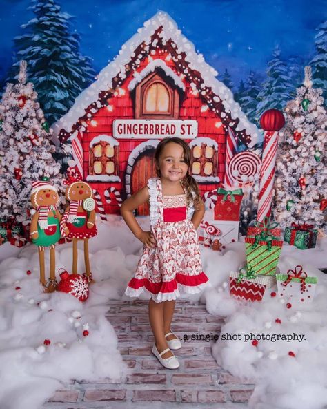 Santa Cottage Christmas Photography backdrop only available at Baby Dream Backdrops. Gingerbread House Photo Backdrop, Gingerbread Christmas Photoshoot, Gingerbread House Photoshoot, Gingerbread Photoshoot, Grinch Photo Booth, Cottage Photography, Jamie Rose, Baby Christmas Photography, Funny Christmas Photos