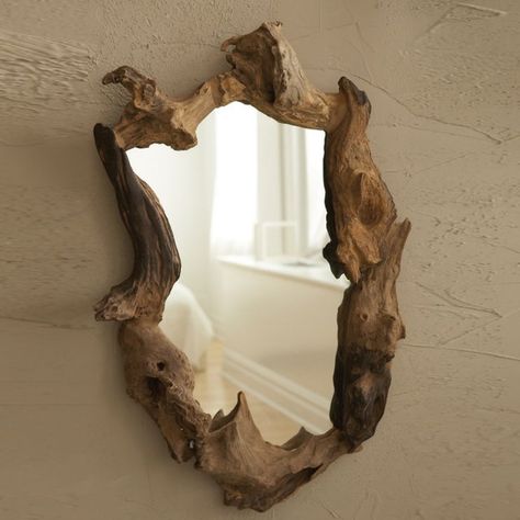 Wooden Root Mirror – $233 | This ones expensive -- Make one yourself! #MakeSomething #DIY Driftwood Mirror, Driftwood Projects, Chair Designs, Driftwood Crafts, Wooden Mirror, Wood Mirror, Driftwood Art, A Mirror, Mirror Designs