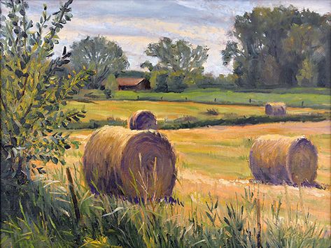 Haystack Paintings, Hay Bale Painting, Farm Scene Painting, Hay Field, Country Photography, Grass Painting, Farm Paintings, Farm Photography, Hay Bales