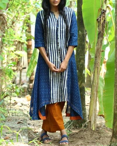 Shibori Kurti Designs, Shibori Kurti, Anarkali Tops, Asymmetric Kurta, The Secret Label, Kalamkari Blouse, Style Kurti, Kurta Patterns, Kurti Patterns