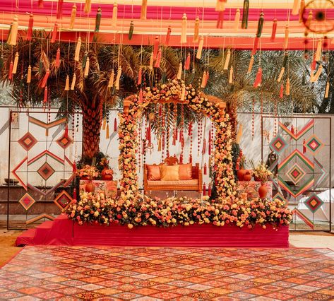 A symphony of colors and traditions at Mayra’s function! 🌟🎉 From the welcoming elaichi mala to the mesmerizing dances and radiant decor – every moment was pure Rajasthani magic. 🌈✨💃 #CelebrationInStyle #RajasthaniElegance Mayra Function Decoration, Weddings 2024, Haldi Decor, Orange Theme, Boho Orange, Weddings, In This Moment, Pure Products, Orange