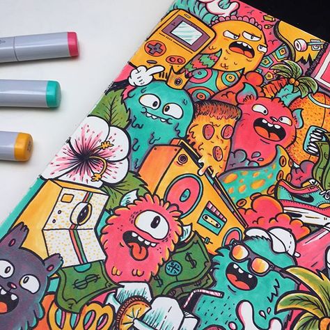 𝙑𝙀𝙓𝙓 (@vexx) • Instagram photos and videos Three Marker Challenge, Marker Drawing Ideas, Doddle Art, Arte Doodle, Graffiti Doodles, Posca Art, Doodle Art Drawing, Doodle Inspiration, Animal Doodles