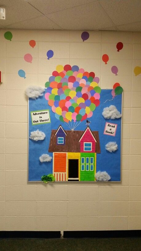 Our "Up" Bulletin Board, Adventure is out there! Up Movie Bulletin Board Ideas, Disney Up Bulletin Board, Up Classroom Door, Up Bulletin Board Ideas Disney, Adventure Is Out There Bulletin Board, Up House Bulletin Board, Up Door Decs, Disney Bulletin Boards, Adventure Classroom