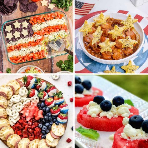 These 4th of July appetizers for a crowd will be a hit at your barbecue or party. Everyone will love these patriotic 4th of July appetizer ideas that include flag dip, red, white, and blue charcuterie boards, and more! Plenty of 4th of July appetizer recipes for kids too! These easy patriotic appetizers will make your 4th of July party unforgettable! 4th Of July Apps, Appetizer Recipes For Kids, Flag Dip, 4th Of July Appetizer Ideas, Red White And Blue Charcuterie, Patriotic Appetizers, July 4th Appetizers, 4th Of July Appetizers, Watermelon Appetizer