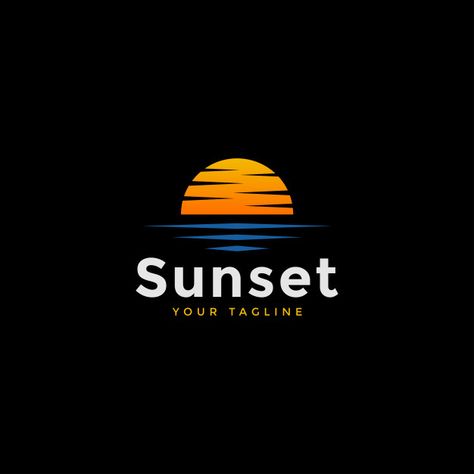 Sunset beach logo design template Premiu... | Free Vector #Freepik #freevector #logo #design #template #light Sunset Logo Design Ideas, Sunset Branding, Sun Logos, Sunset Logo Design, Beach Template, Beach Logo Design, California Logo, Sea Logo, Sunset Logo