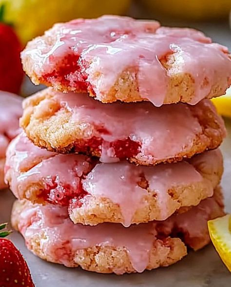 If you’re looking for a sweet and easy treat to brighten your day, these Strawberry Cake Mix Cookies with Strawberry Lemon Glaze are the perfect solution! Bursting with vibrant strawberry flavor and topped with a refreshing glaze, these cookies are not only simple to make but also visually stunning. They are perfect for spring and summer gatherings, picnics, or just as a delicious snack at home. What makes these cookies so special is their incredible flavor and texture. Using a cake mix as the Strawberry Cookies With Cake Mix Boxes, Cookies With Strawberry Cake Mix Boxes, Strawberry Pudding Cookies, Cookies With Fresh Strawberries, Strawberry Cookies From Cake Mix Recipes, Strawberry Shortbread Cookies, Strawberry Cake Cookies, Strawberry Cake Mix Cookies, Cake Mix Brownies