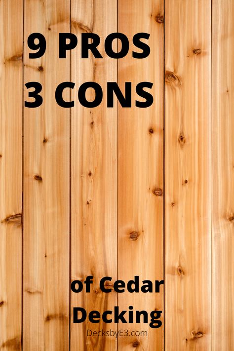 Cedar is a wonderful wood for decking, with naturally beautiful attributes along with resistant to rot and insects helping cedar decking to last longer. Cedar with its many pros and few cons is a wonderful choice for a backyard deck. Decking that will last for years. Cedar Pool Deck, Cedar Deck Ideas, Deck Board Patterns, Cedar Deck Stain, Cedar Decks, Red Cedar Deck, Cedar Porch, Cedar Decking, Best Deck Stain