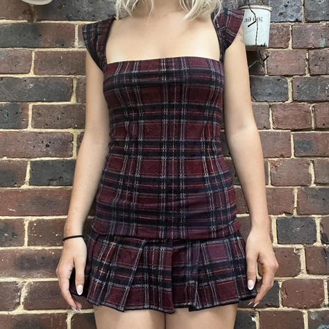 Dark red / purple tartan pleated mini dress ONLY... - Depop Purple Plaid Dress, Plaid Slip Dress, Purple Tartan, Plaid Dresses, Plaid Mini Dress, Pleated Mini Dress, Tartan Dress, Purple Plaid, Plaid Dress