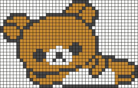 Alpha Pattern #5953 Preview added by nanii98 Rilakkuma Alpha Pattern, Alpha Grids, Kawaii Sleeping, Bear Kawaii, Graph Patterns, Crochet Graph, Crochet Things, Cute Fish, Perler Bead Art