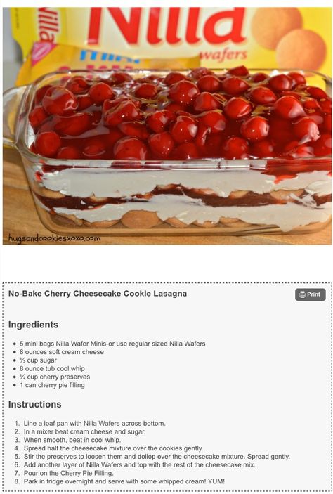 Cherry Cool Whip Dessert, Cherry No Bake Cheesecake, Strawberry Cheesecake Pudding Recipes, Cherry Cheesecake Cobbler, Cherry Cheesecake No Bake, Cookie Lasagna, Cheesecake Lasagna, Cheesecake Cherry, Icebox Cakes