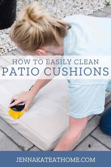 Clean Patio Cushions, Clean Outdoor Cushions, Outdoor Patio Cushions, Outside Cushions, Clean Outdoor Furniture, Household Cleaning Schedule, Clean Patio, Patio Pillows, Patio Chair Cushions