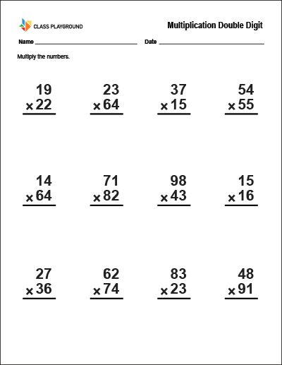 Printable Multiplication Double Digit  Worksheet Maths Worksheet For Class 3 Multiplication, Multiplication Two Digit By Two Digit, Double Digit Multiplication Worksheets, Multiply Worksheet, Multiplication Worksheets 4th Grade, 2 Digit Multiplication Worksheets, Multiplication Practice Worksheets, Double Digit Multiplication, Math Worksheets For Kids