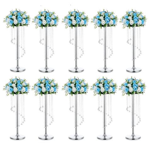 Nuptio Wedding Centerpieces Silver Vases: 10 Pcs 27.6in Tall Crystal Flower Vase Metal Flowers Stand for Party Tables Decorations - Elegant Bulk Weddings Decoration Table Chandelier Centerpiece stands Chandelier Centerpiece, Silver Vases, Table Chandelier, Tables Decorations, Wedding Vase Centerpieces, Flowers Stand, Blue Centerpieces, Elegant Wedding Centerpiece, Crystal Centerpieces