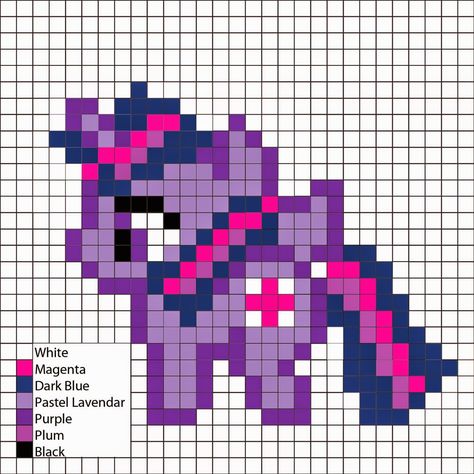 Twilight Sparkle Pattern -  Perler Mania Perler Pixel Art, Mlp Pixel Art Grid, Mlp Pixel Art, Unicorn Pixel Art, Fuse Bead Patterns, Easy Pixel Art, Art Perle, Pixel Art Templates, Pony Bead Patterns