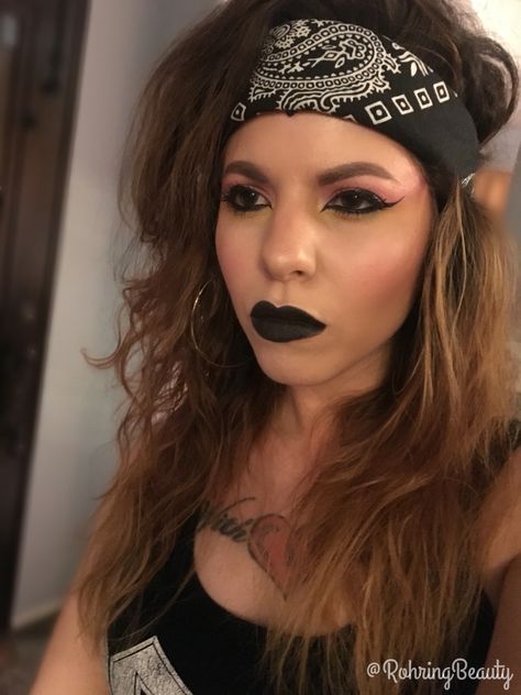 Rock And Roll Makeup 80s, Rock Of Ages Makeup, Rocker Makeup Halloween, 80s Rocker Makeup And Hair, 80s Eye Makeup Glam Rock, 80s Rock Makeup And Hair, 80’s Rock Makeup, 80s Rocker Chick Makeup, Rock N Roll Makeup Ideas