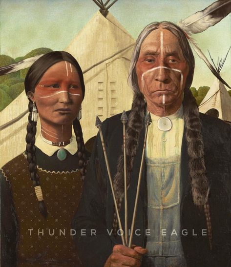 American Gothic Painting, American Gothic Parody, High Contrast Images, Grant Wood, American Gothic, Art Parody, Native American Heritage, Native American Culture, Indigenous Art